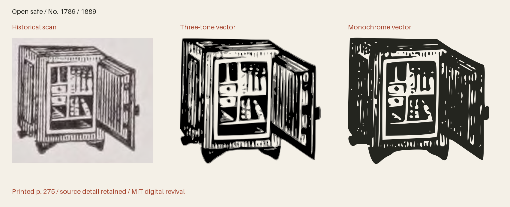 Historical scan beside the three-tone and monochrome vector revivals