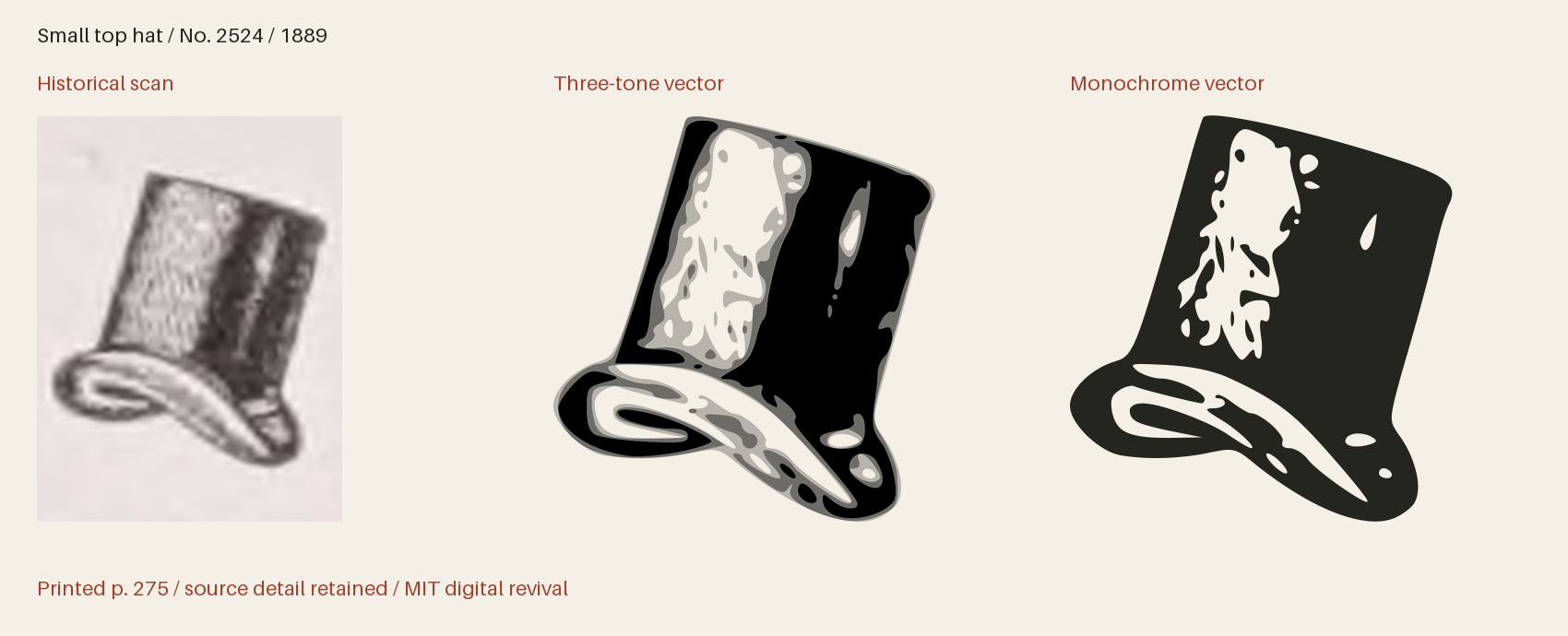 Historical scan beside the three-tone and monochrome vector revivals