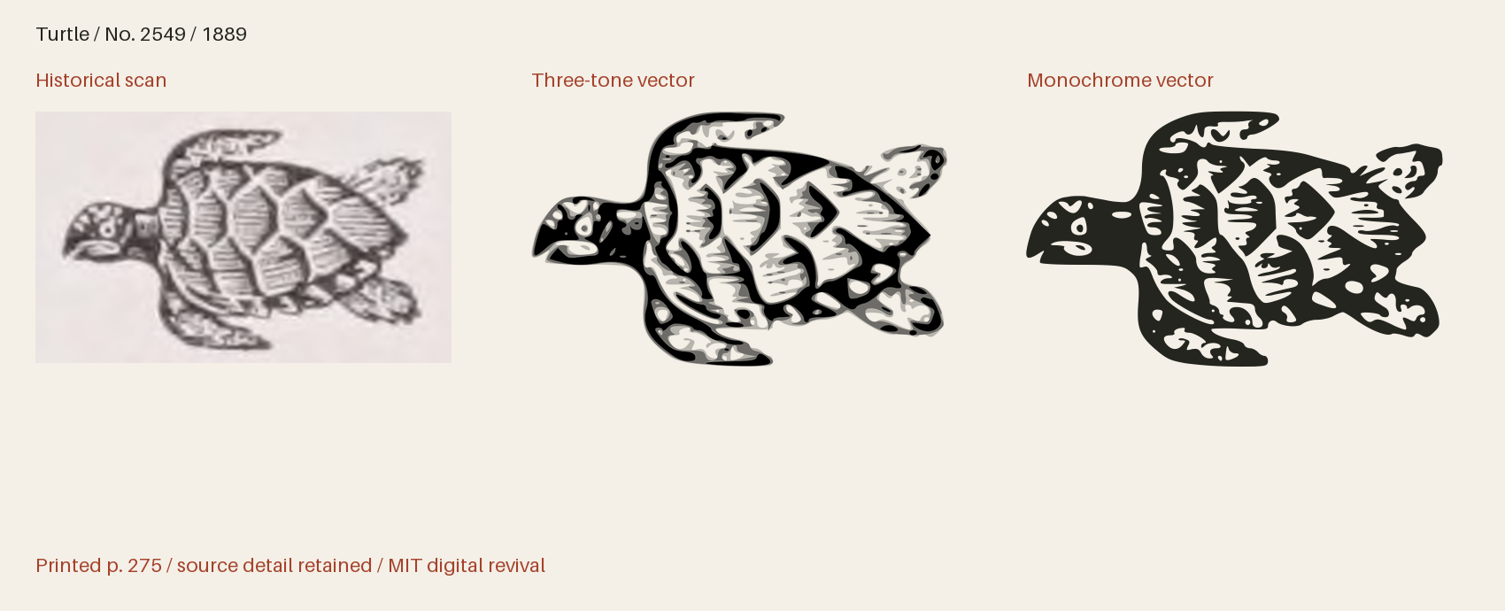 Historical scan beside the three-tone and monochrome vector revivals