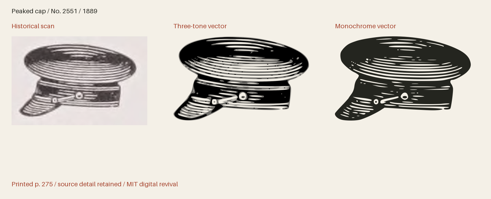 Historical scan beside the three-tone and monochrome vector revivals