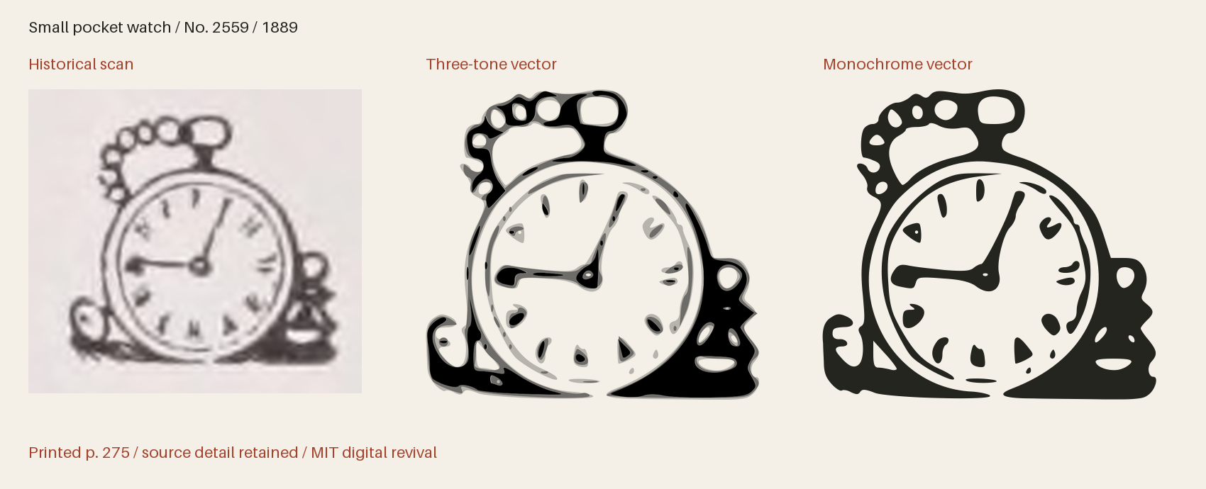 Historical scan beside the three-tone and monochrome vector revivals