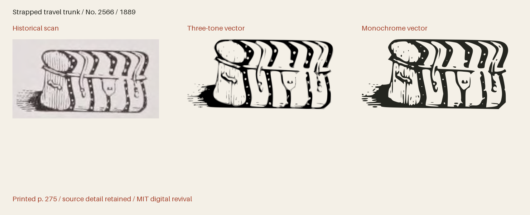 Historical scan beside the three-tone and monochrome vector revivals