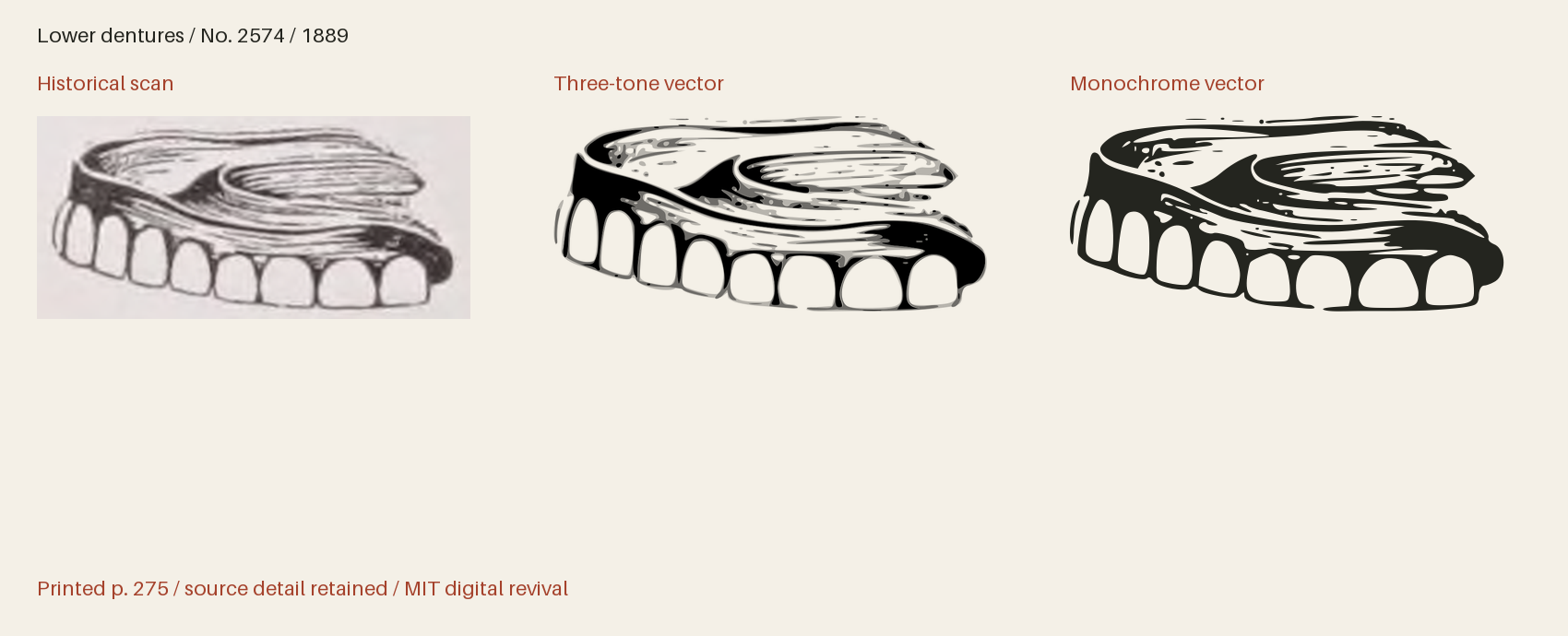 Historical scan beside the three-tone and monochrome vector revivals