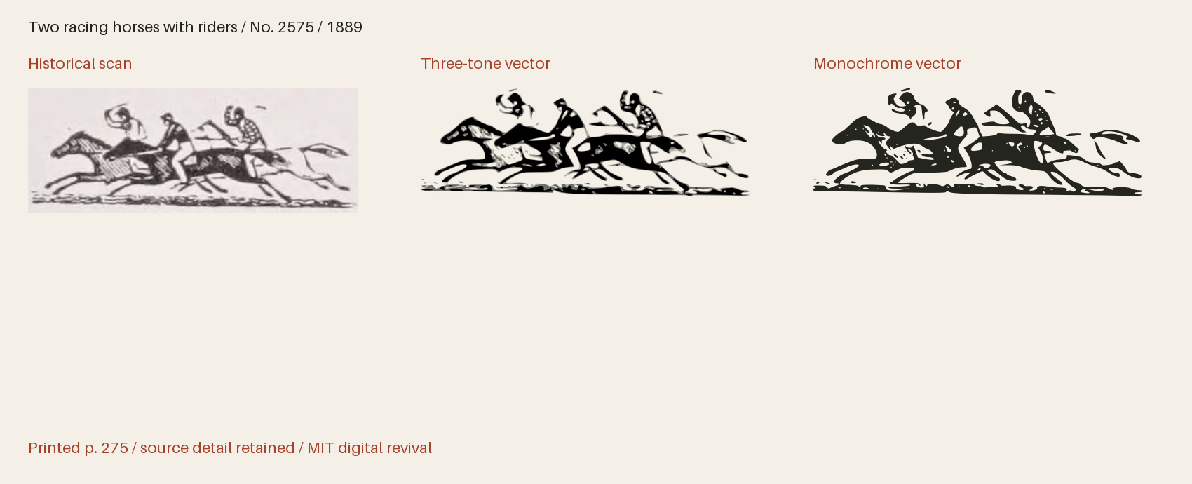 Historical scan beside the three-tone and monochrome vector revivals
