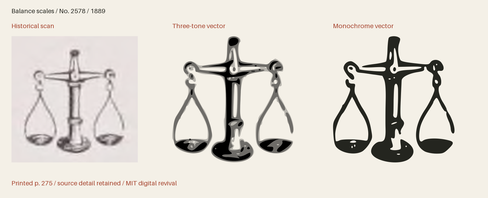 Historical scan beside the three-tone and monochrome vector revivals