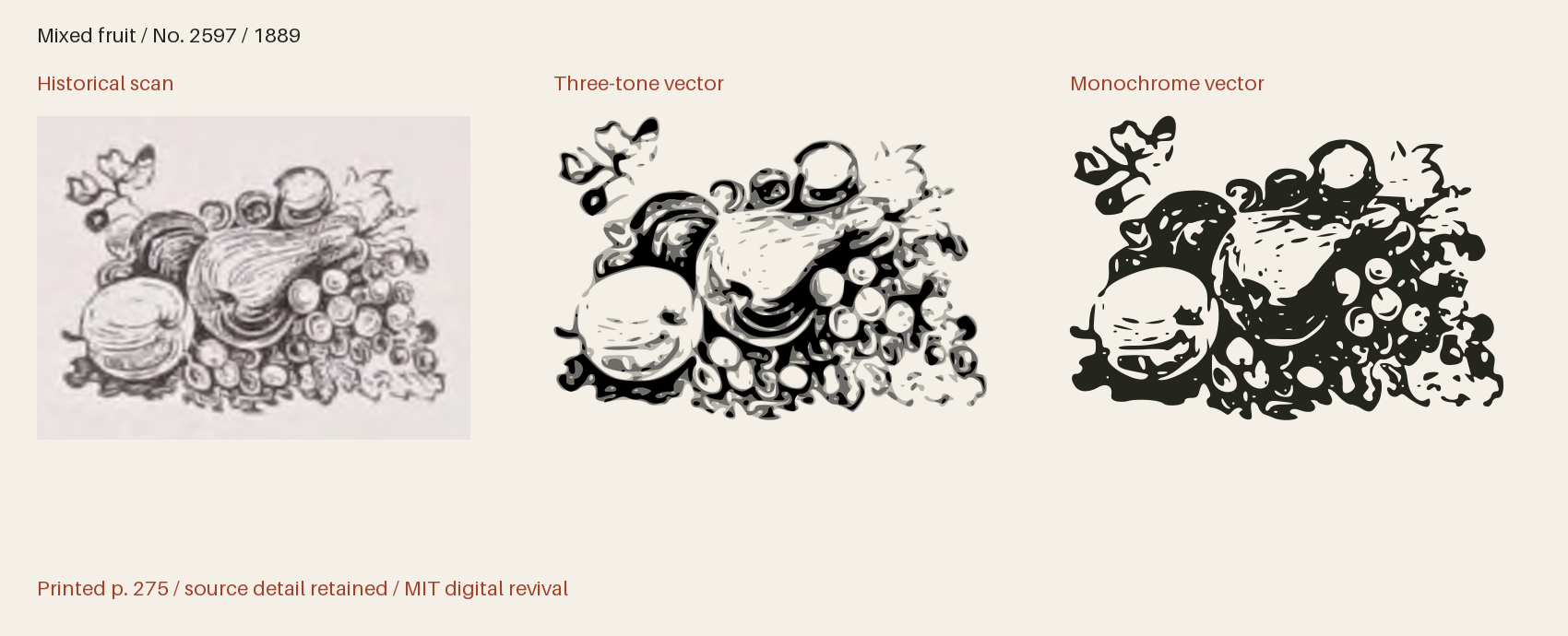 Historical scan beside the three-tone and monochrome vector revivals