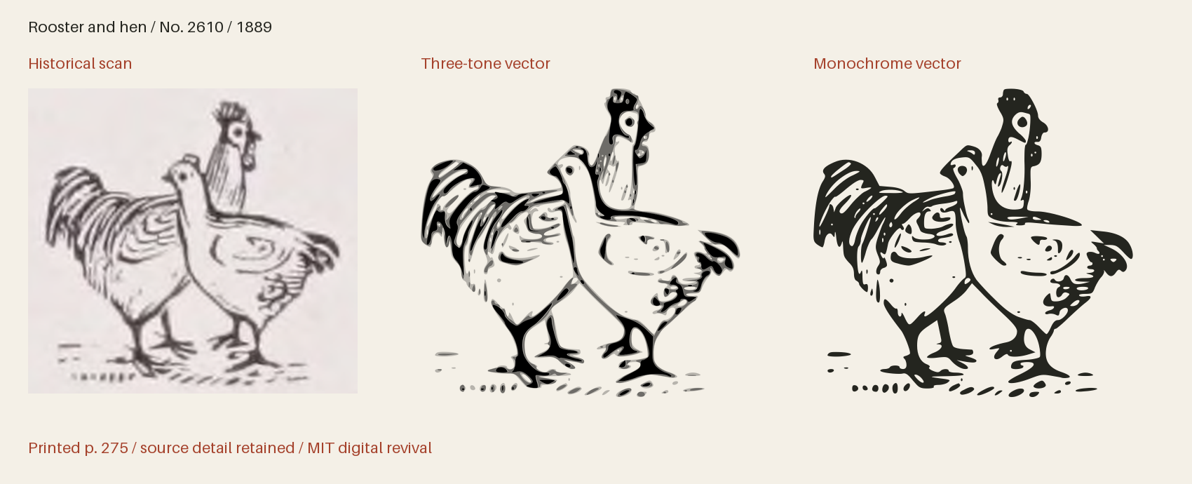 Historical scan beside the three-tone and monochrome vector revivals