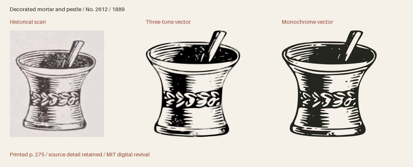 Historical scan beside the three-tone and monochrome vector revivals