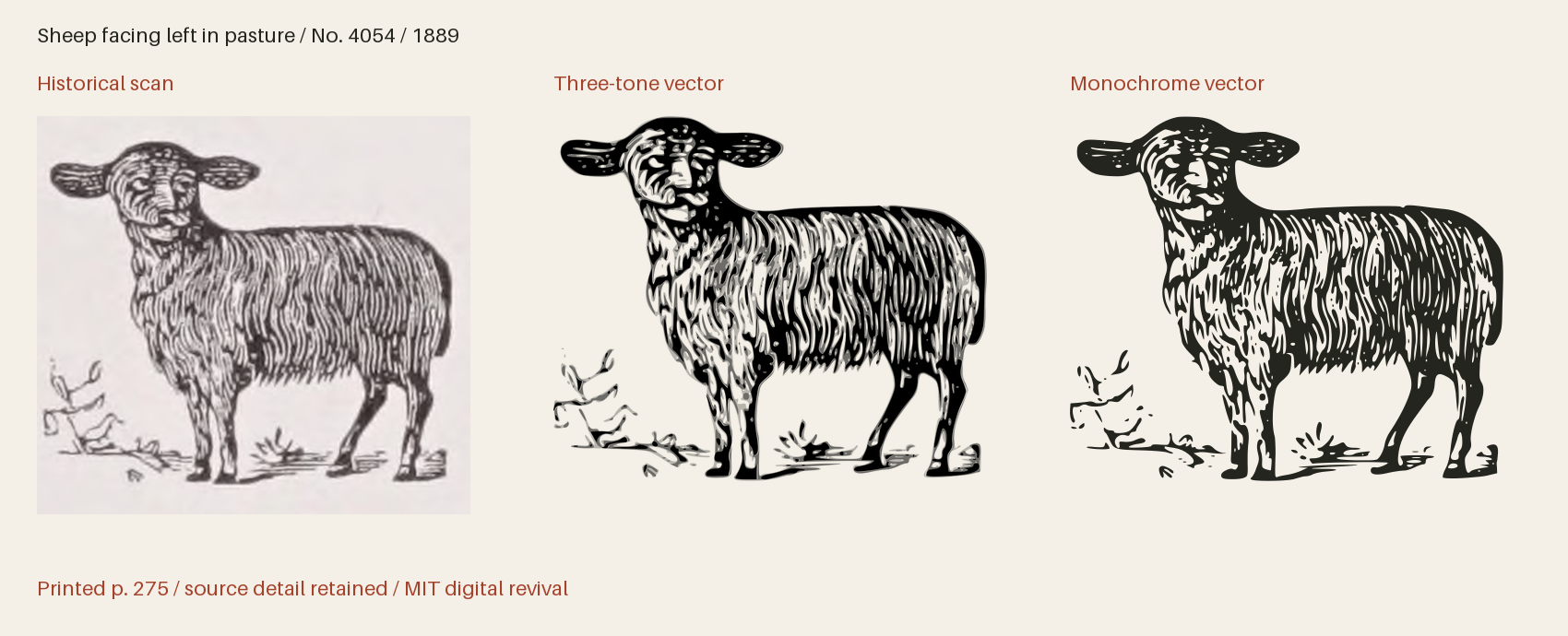 Historical scan beside the three-tone and monochrome vector revivals