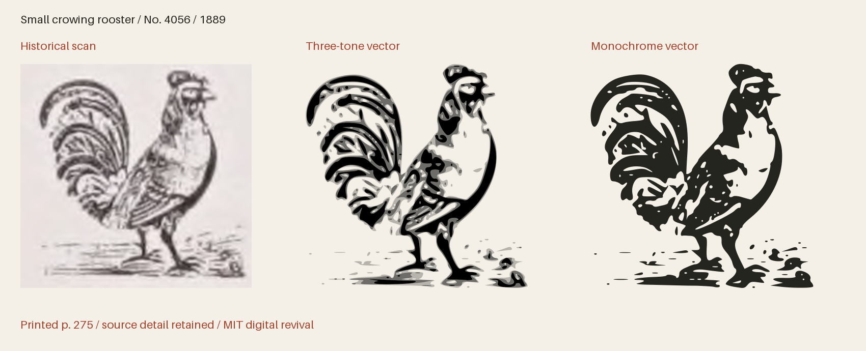 Historical scan beside the three-tone and monochrome vector revivals