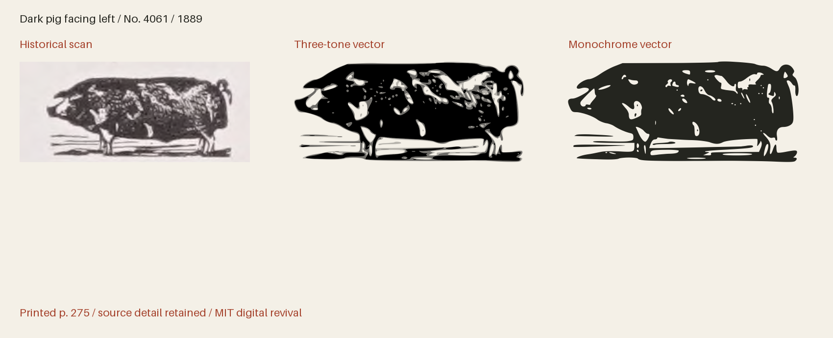 Historical scan beside the three-tone and monochrome vector revivals