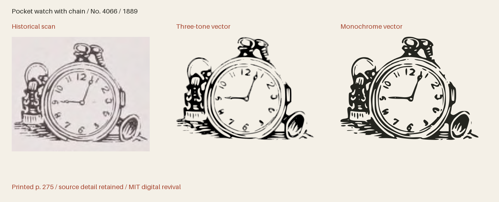Historical scan beside the three-tone and monochrome vector revivals