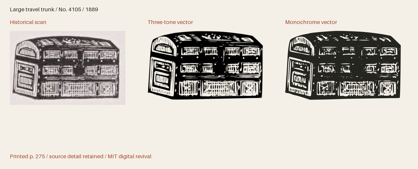 Historical scan beside the three-tone and monochrome vector revivals