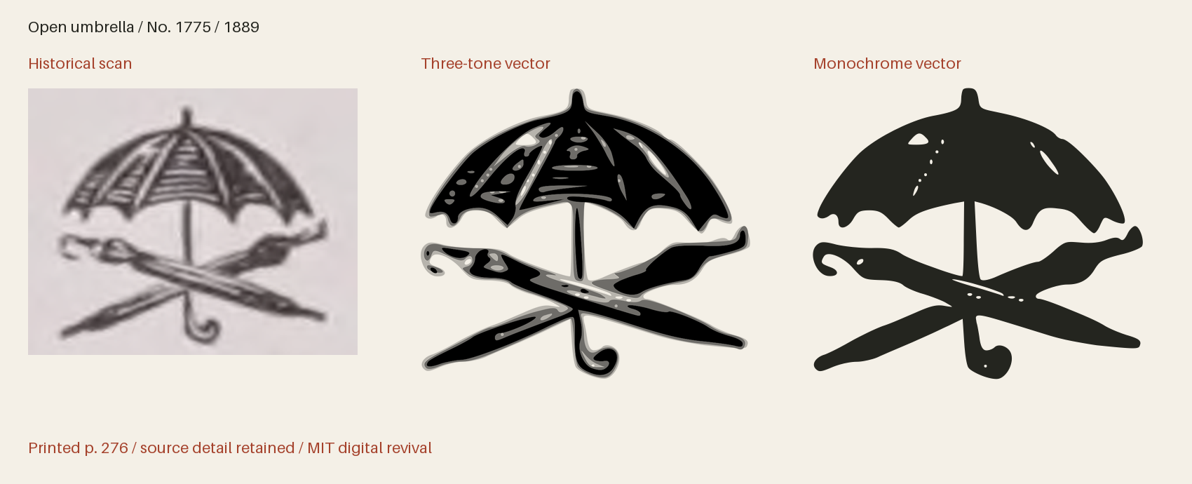 Historical scan beside the three-tone and monochrome vector revivals