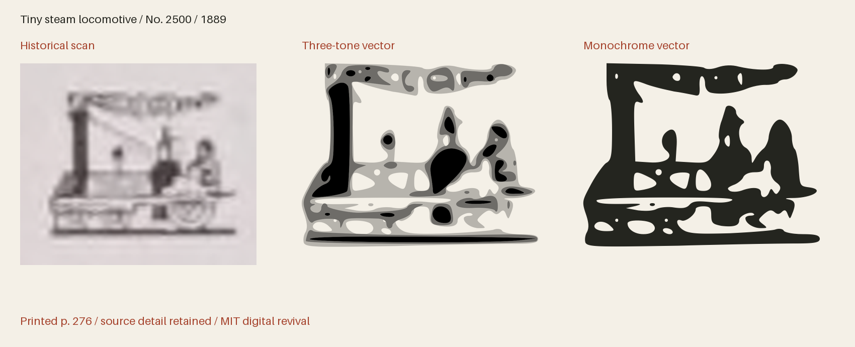 Historical scan beside the three-tone and monochrome vector revivals