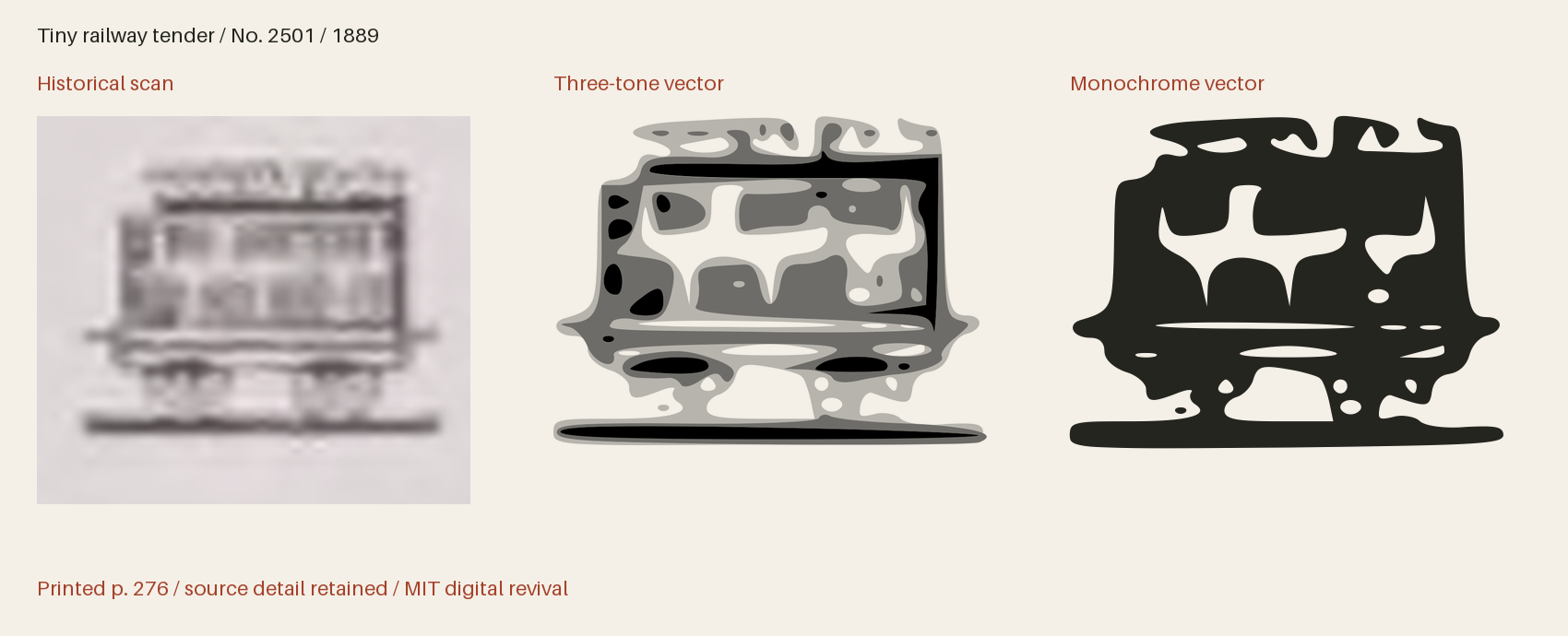 Historical scan beside the three-tone and monochrome vector revivals