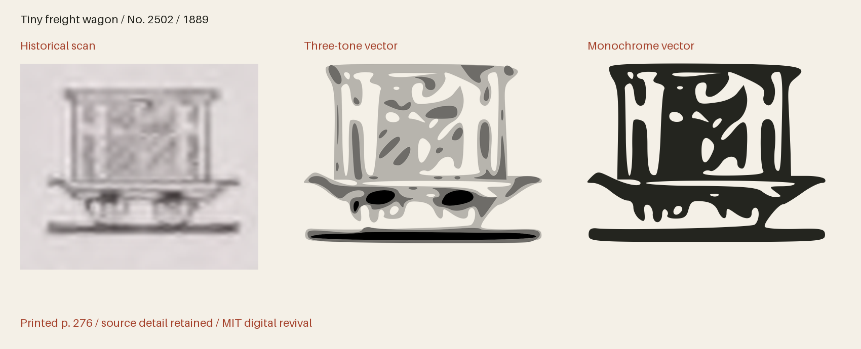 Historical scan beside the three-tone and monochrome vector revivals