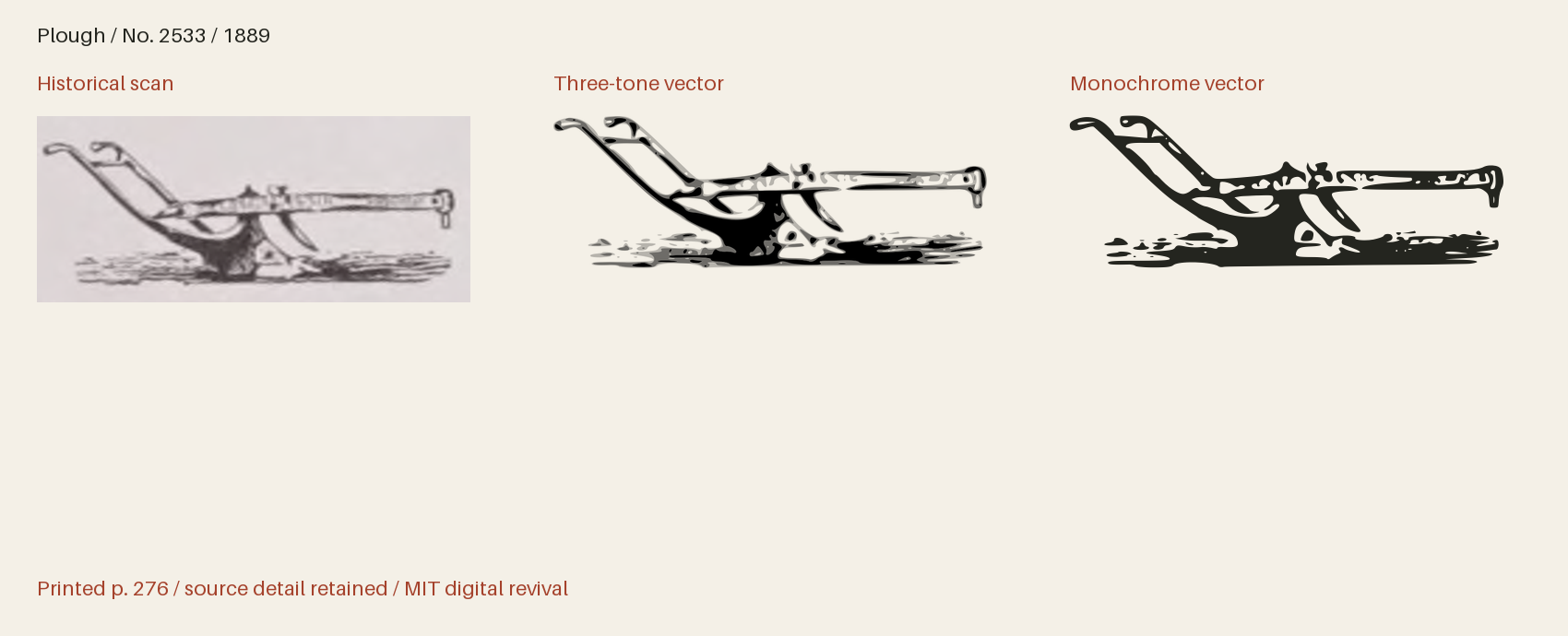 Historical scan beside the three-tone and monochrome vector revivals