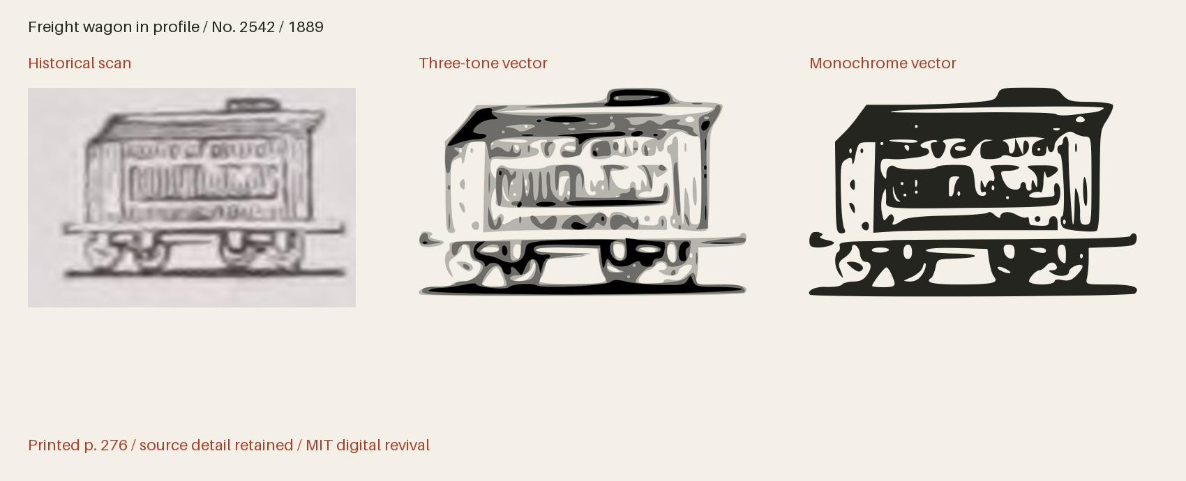 Historical scan beside the three-tone and monochrome vector revivals