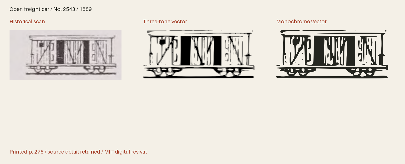 Historical scan beside the three-tone and monochrome vector revivals