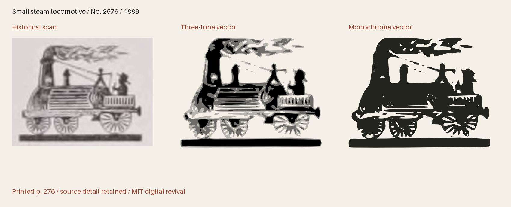 Historical scan beside the three-tone and monochrome vector revivals