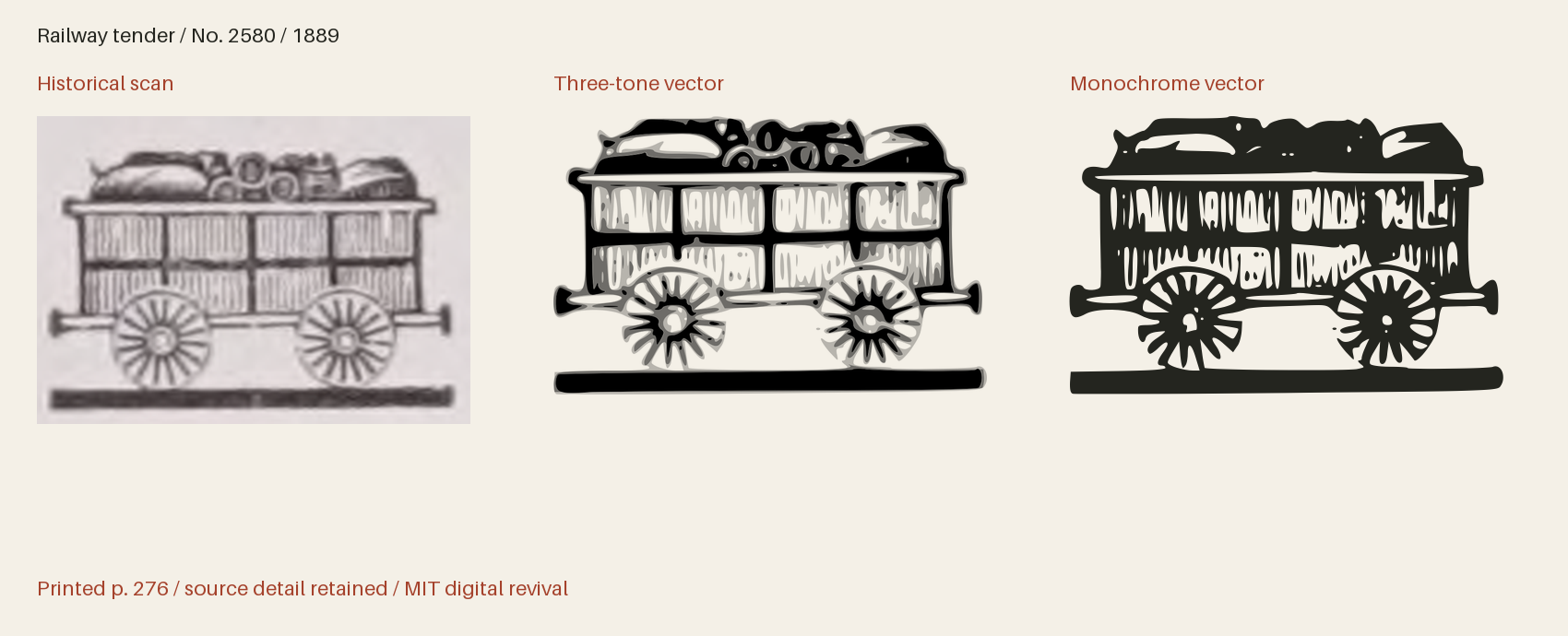 Historical scan beside the three-tone and monochrome vector revivals