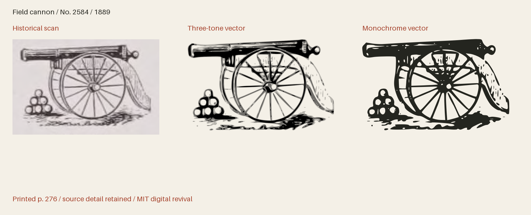 Historical scan beside the three-tone and monochrome vector revivals