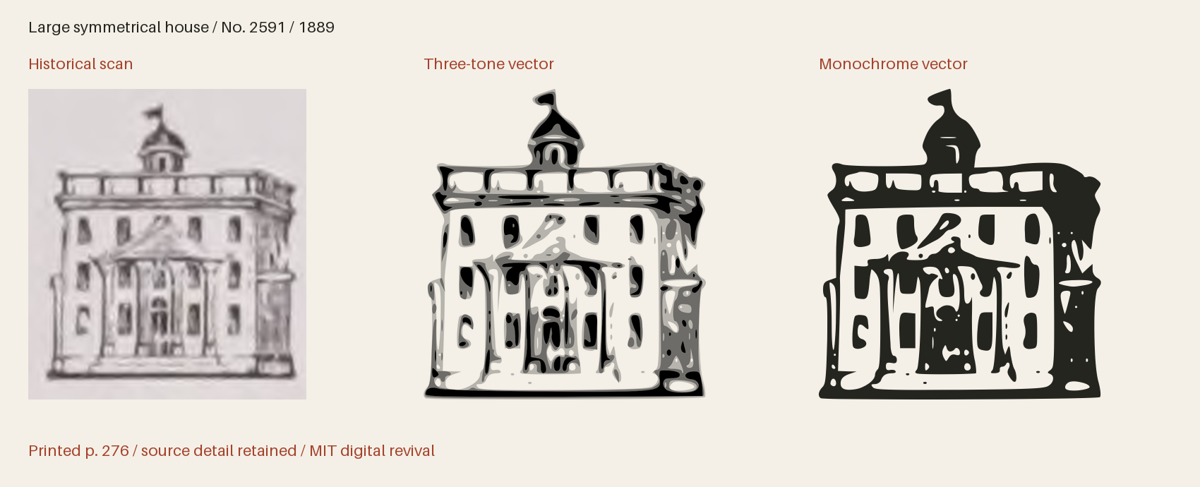 Historical scan beside the three-tone and monochrome vector revivals