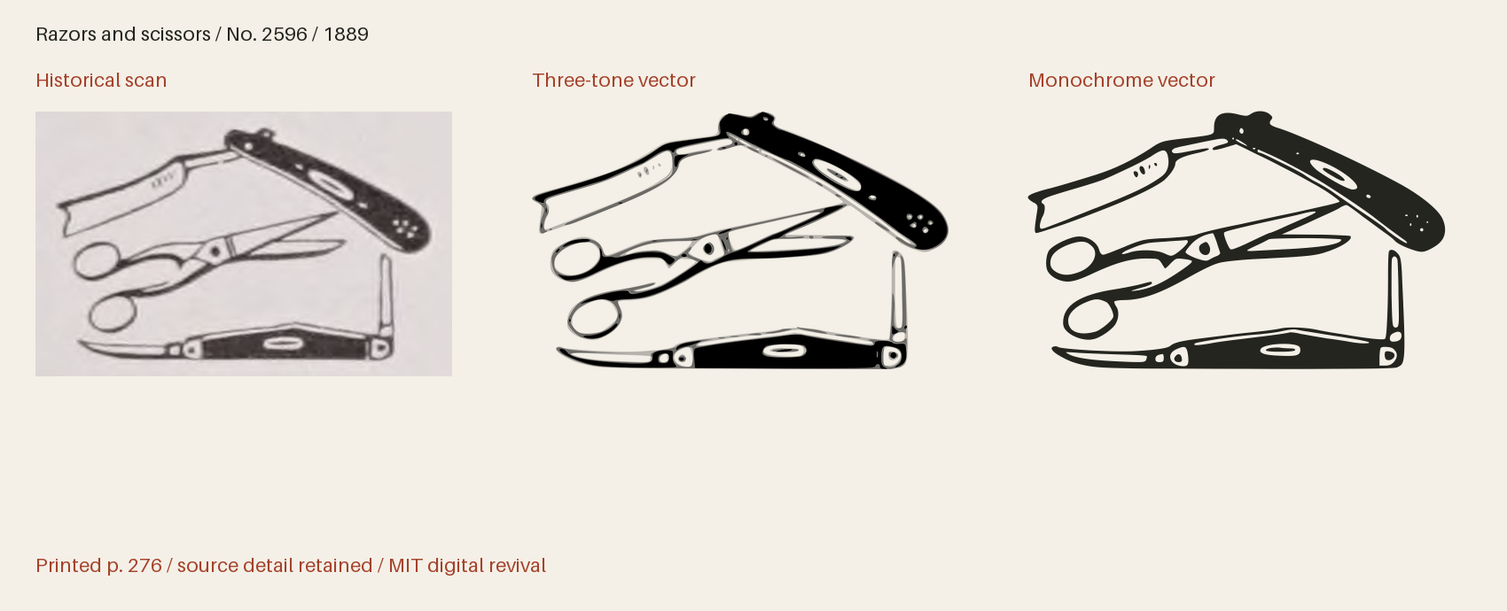 Historical scan beside the three-tone and monochrome vector revivals