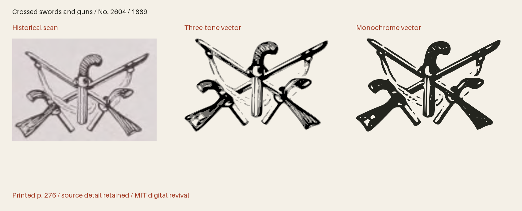 Historical scan beside the three-tone and monochrome vector revivals