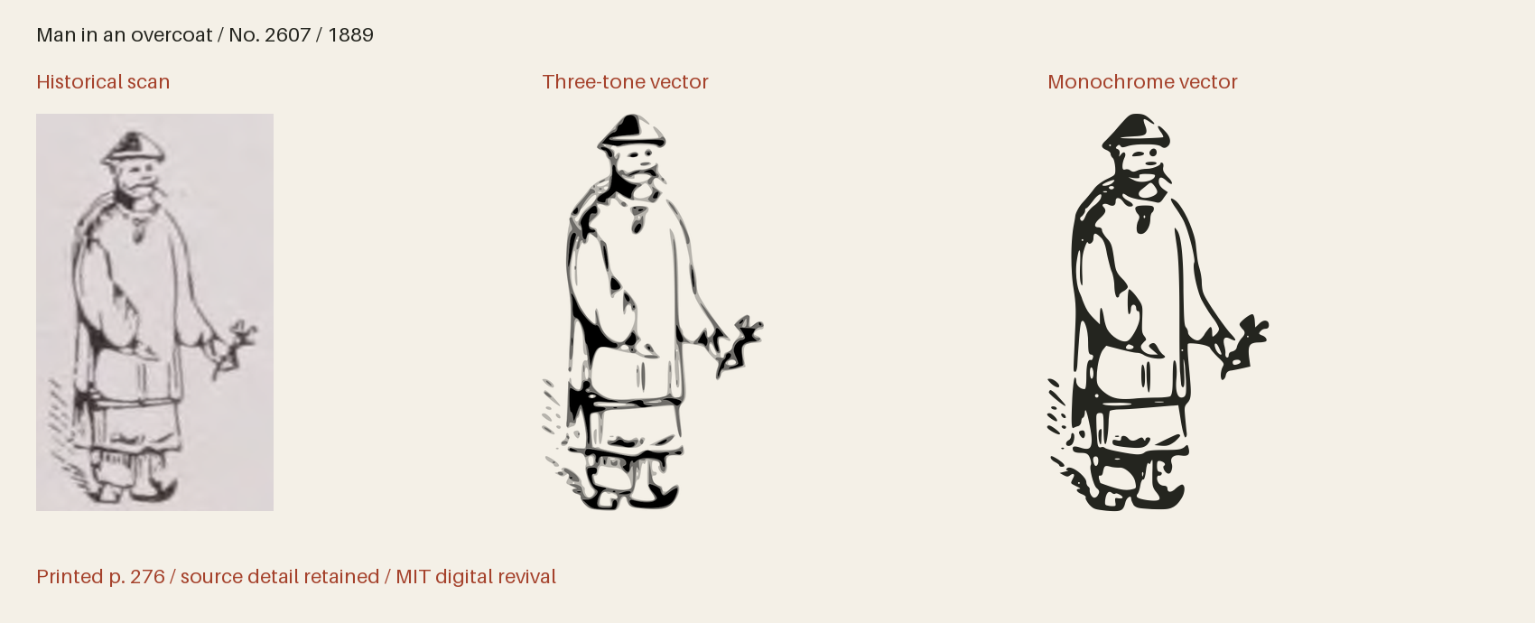 Historical scan beside the three-tone and monochrome vector revivals