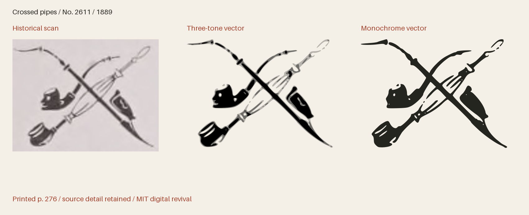 Historical scan beside the three-tone and monochrome vector revivals