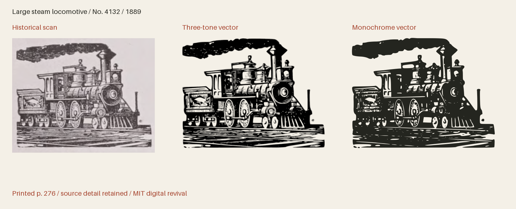 Historical scan beside the three-tone and monochrome vector revivals
