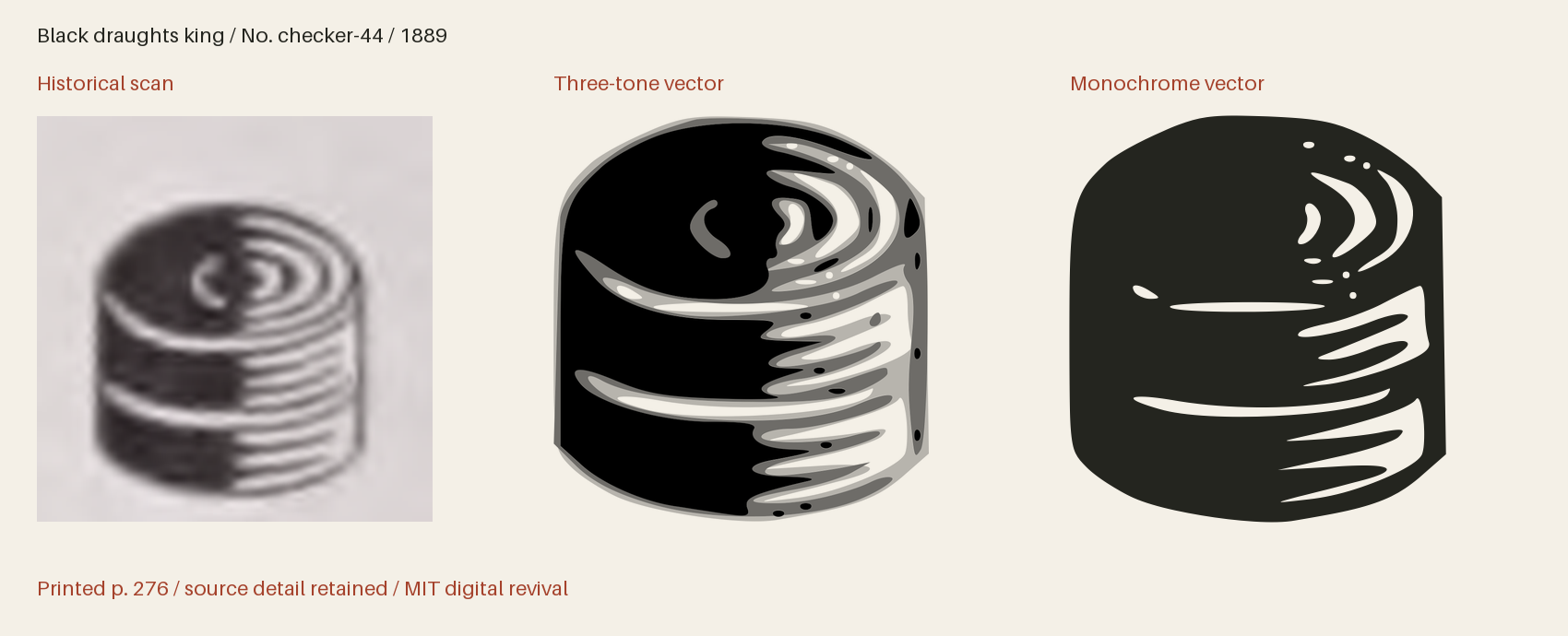 Historical scan beside the three-tone and monochrome vector revivals