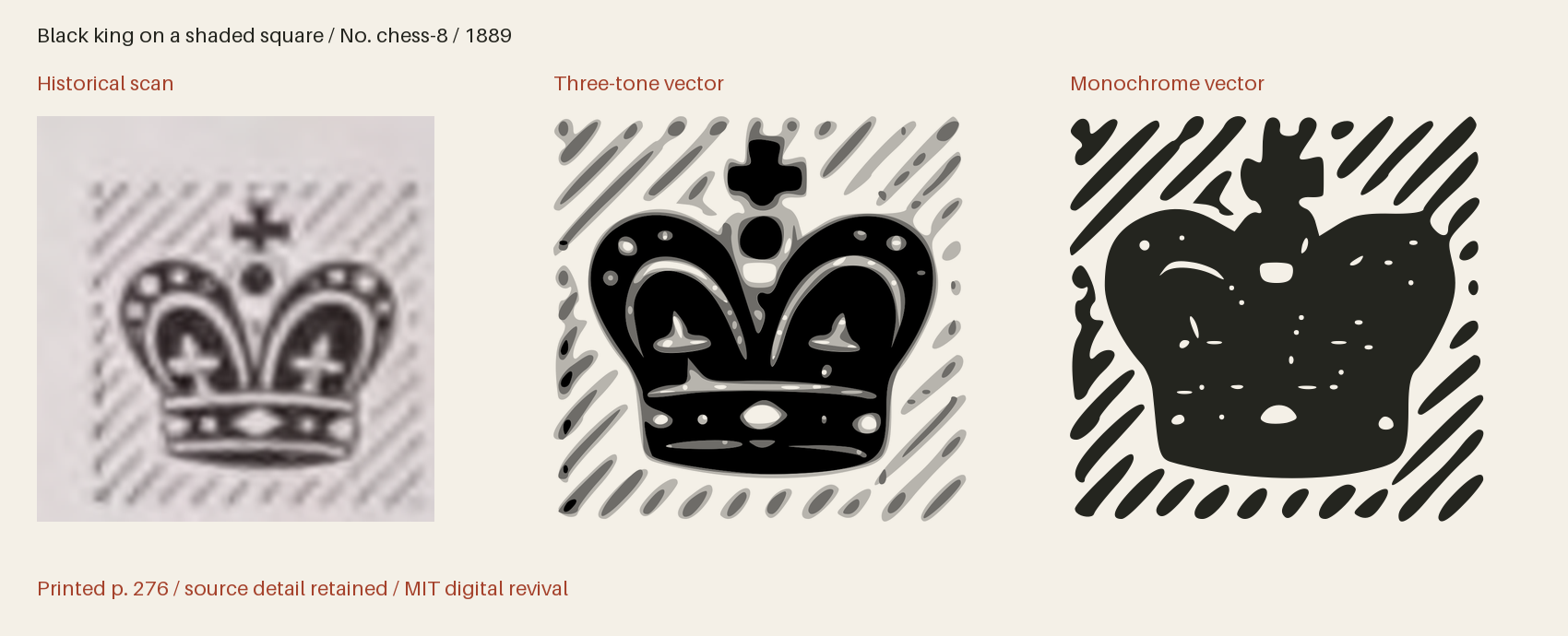 Historical scan beside the three-tone and monochrome vector revivals