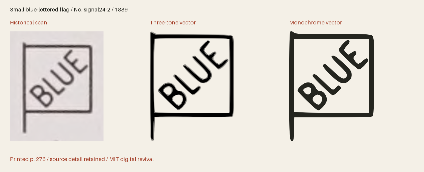 Historical scan beside the three-tone and monochrome vector revivals