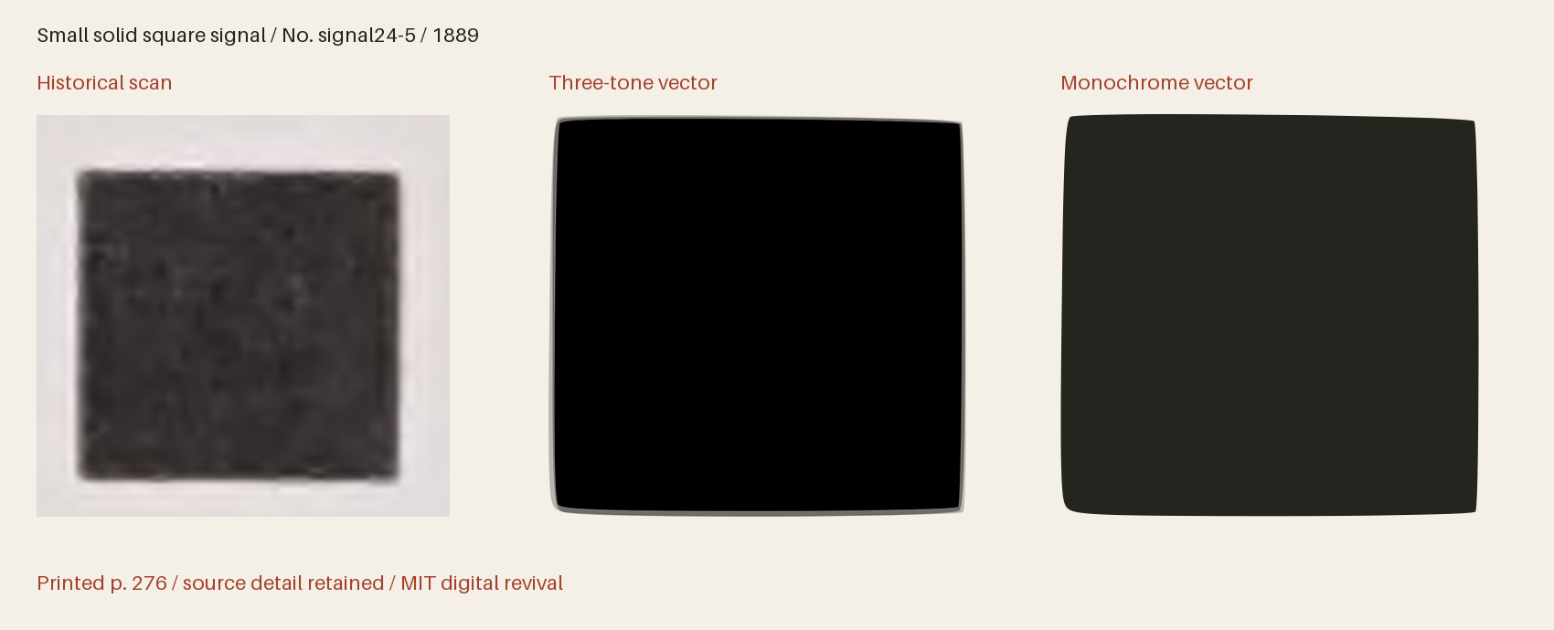 Historical scan beside the three-tone and monochrome vector revivals
