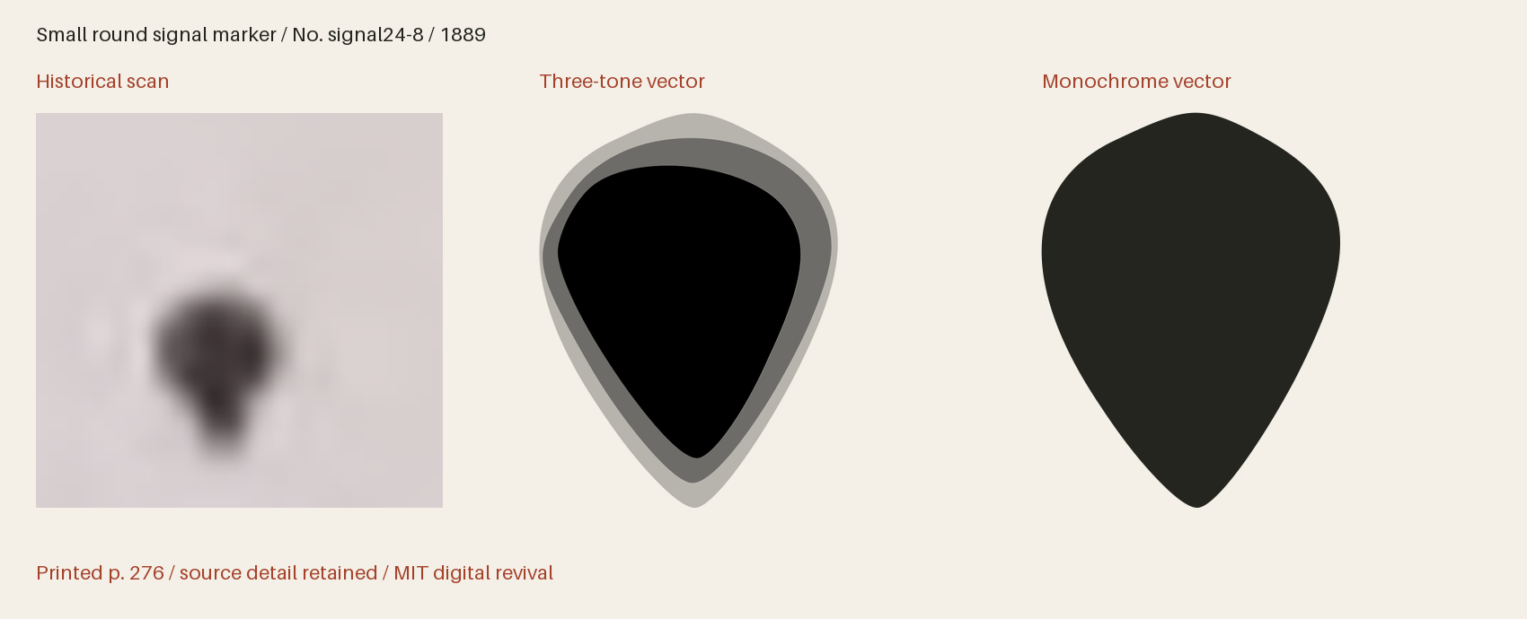 Historical scan beside the three-tone and monochrome vector revivals