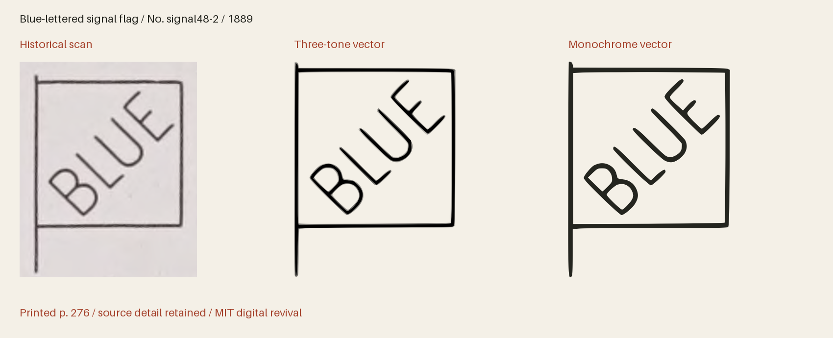 Historical scan beside the three-tone and monochrome vector revivals