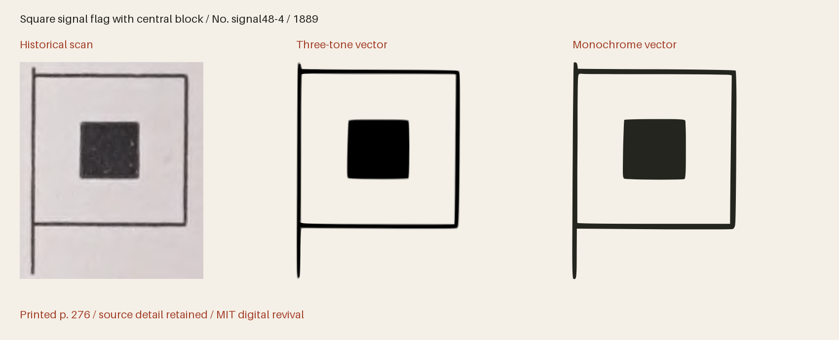 Historical scan beside the three-tone and monochrome vector revivals