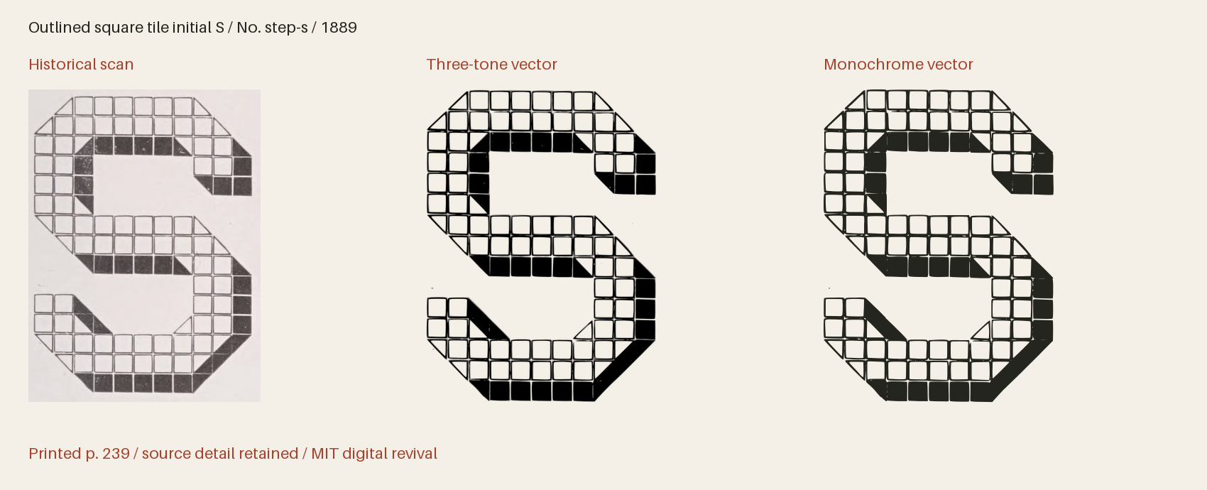 Historical scan beside the three-tone and monochrome vector revivals