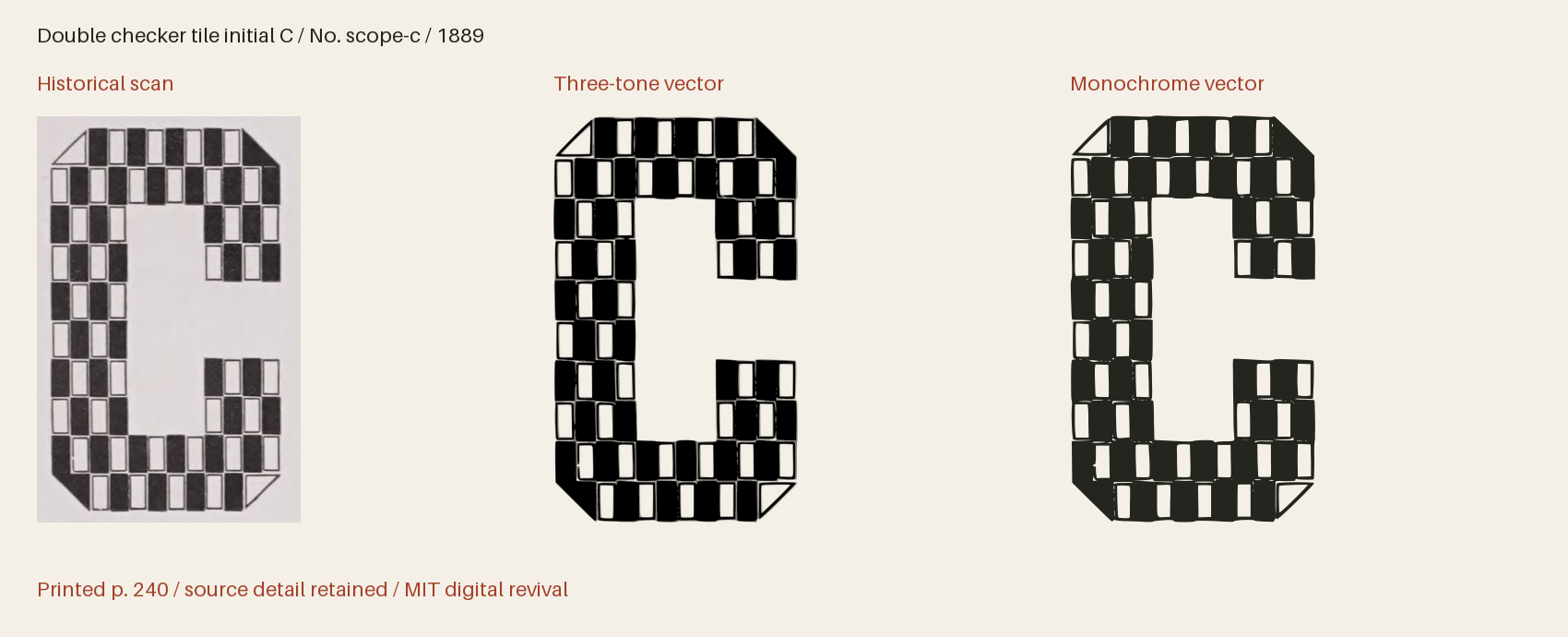 Historical scan beside the three-tone and monochrome vector revivals