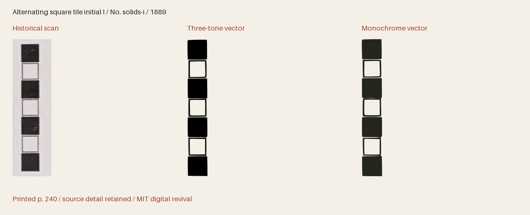 Historical scan beside the three-tone and monochrome vector revivals