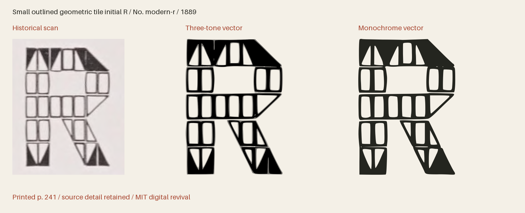 Historical scan beside the three-tone and monochrome vector revivals