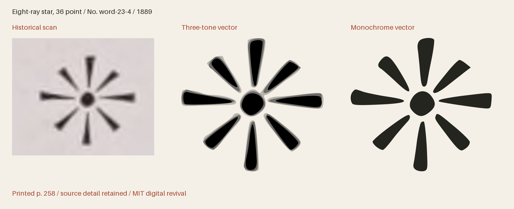 Historical scan beside the three-tone and monochrome vector revivals