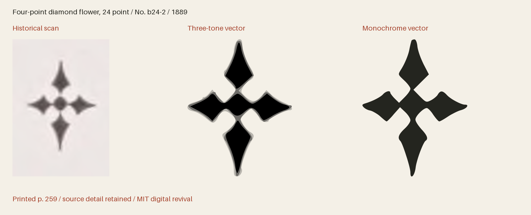 Historical scan beside the three-tone and monochrome vector revivals