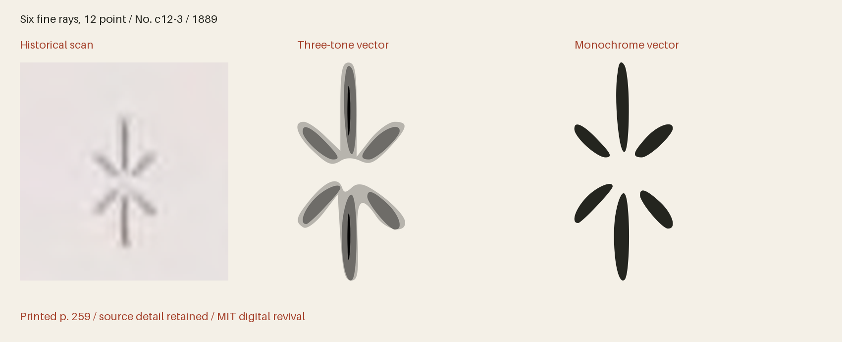 Historical scan beside the three-tone and monochrome vector revivals
