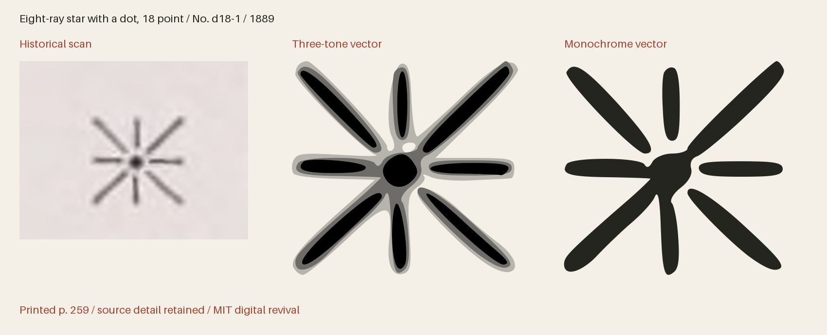 Historical scan beside the three-tone and monochrome vector revivals