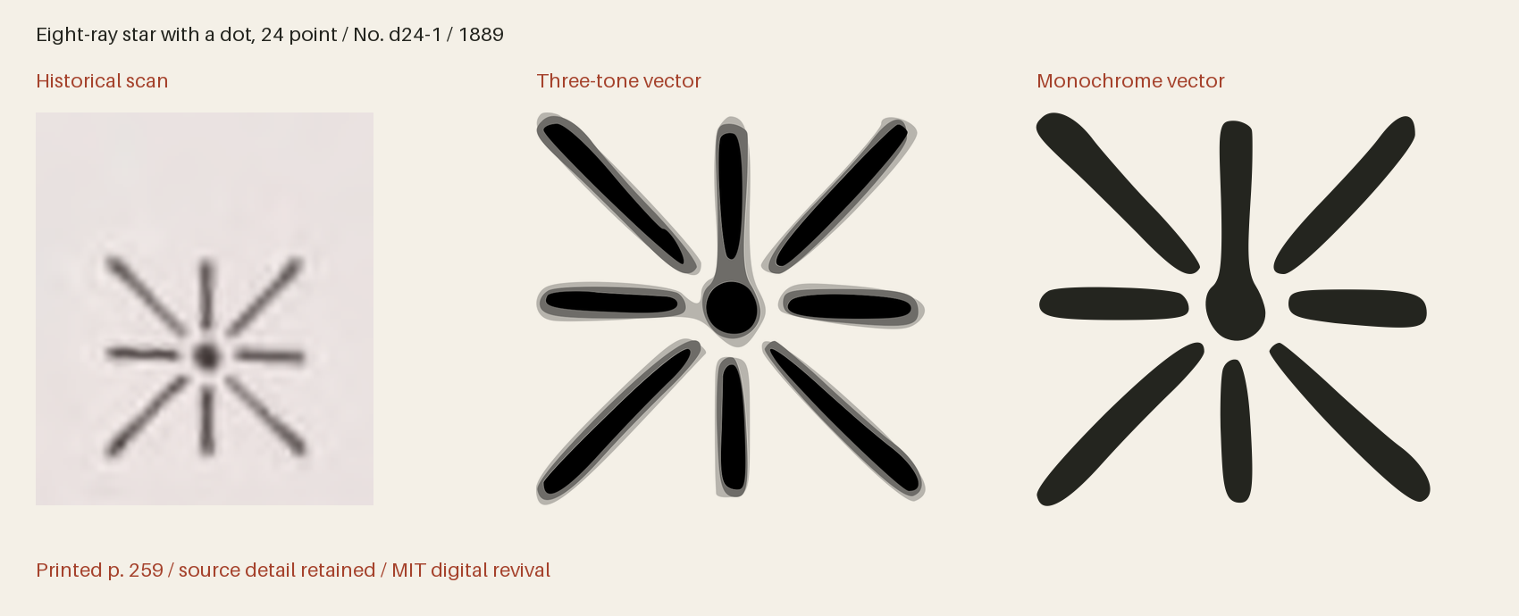 Historical scan beside the three-tone and monochrome vector revivals