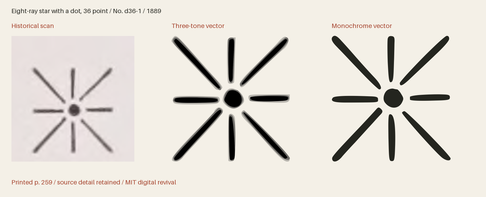 Historical scan beside the three-tone and monochrome vector revivals